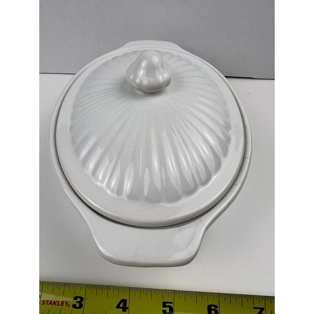 Vintage White Japan Covered Casserole‎ Dish Oven Proof Oval Lid Stoneware Ribbed